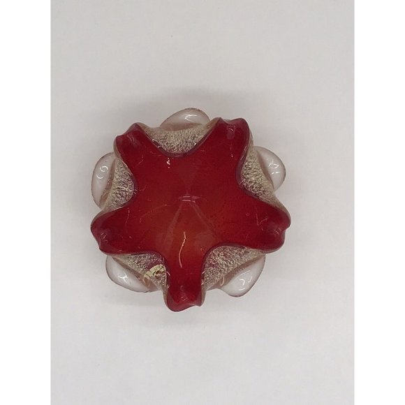 Vetro Artistico Veneziano Murano Italy Venetian Glass Red Gold  Trinket Bowl - Picture 7 of 9